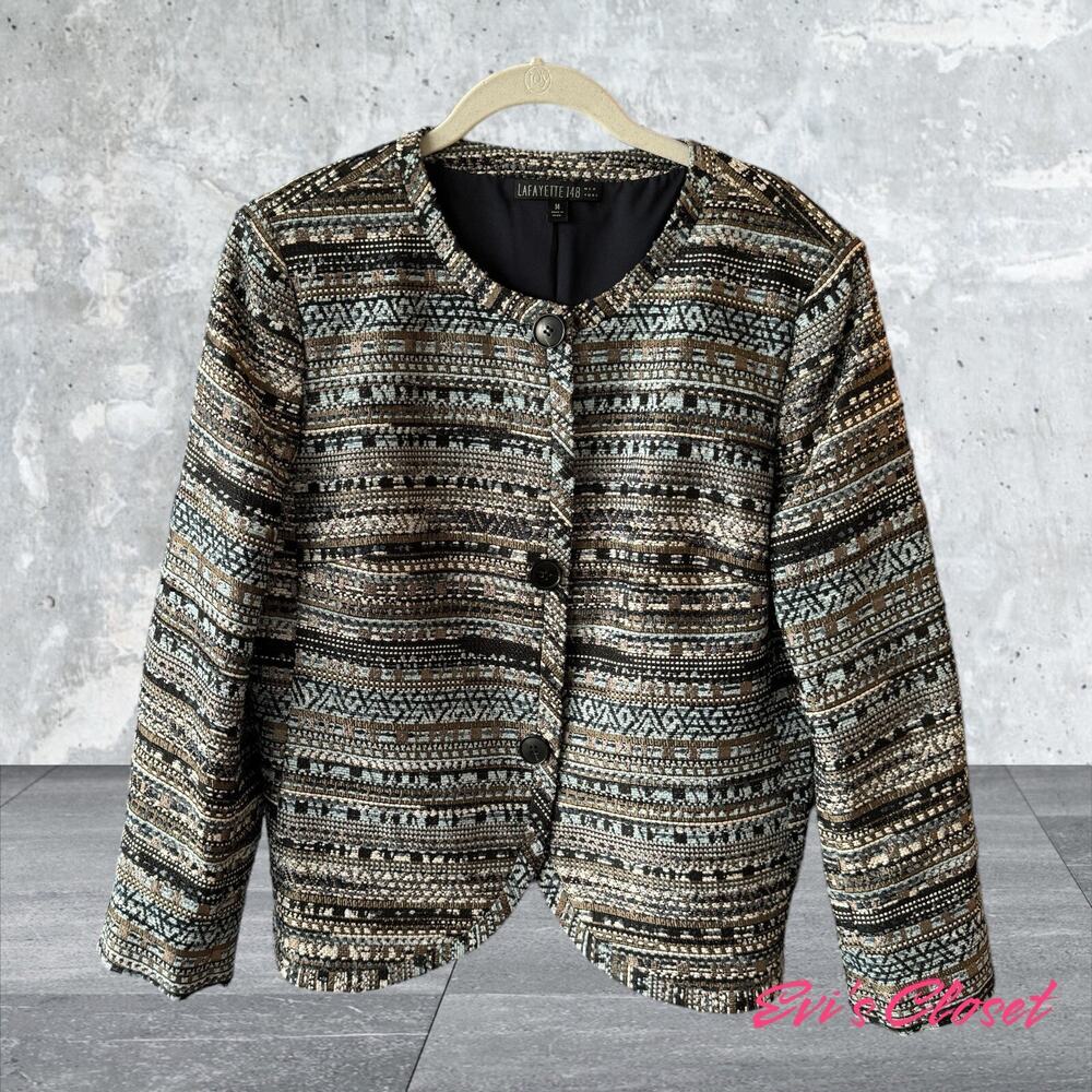 Lafayette 148 Boucle Tweed Jacket  Blazer Multicolor,Textured, Long Sleeve S 14